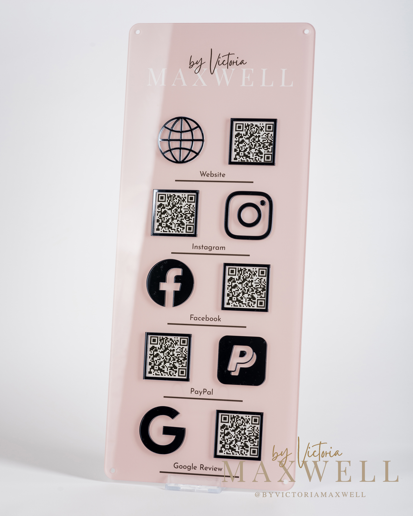 5 Icon with QR Codes + Optional Logo Vertical Wall Mounted Social Media Sign - V&C Designs Ltd