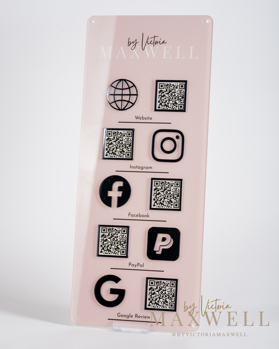 5 Icon with QR Codes + Optional Logo Vertical Wall Mounted Social Media Sign