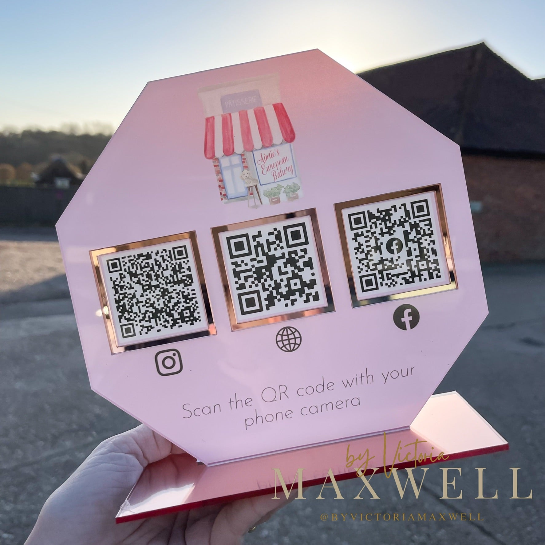 Octagon Triple QR Code Social Media Sign - V&C Designs Ltd