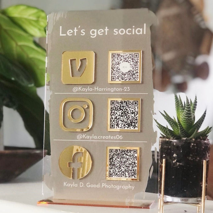 Triple Icon with QR Code Social Media Sign (Distressed Effect)