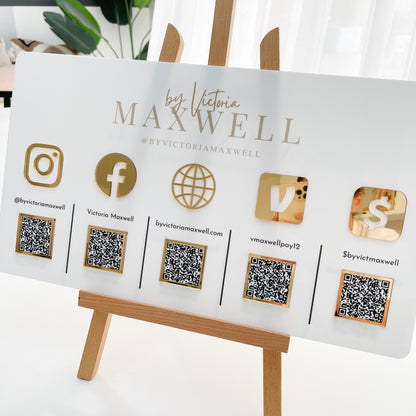 5 Icon with QR Codes + Optional Logo Wall Mounted Social Media Sign - V&C Designs Ltd