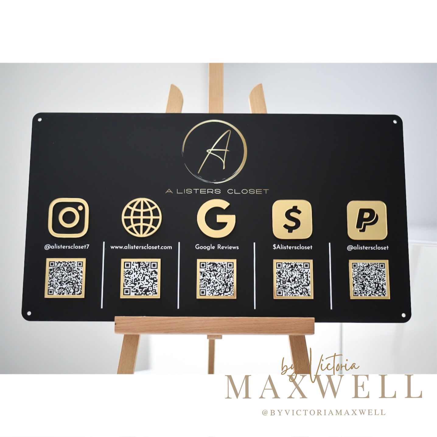 5 Icon with QR Codes + Optional Logo Wall Mounted Social Media Sign - V&C Designs Ltd