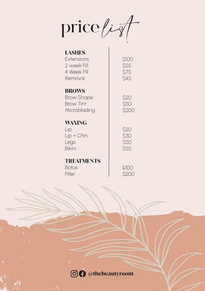 Orange Palm Price List - Giclee Print - V&C Designs Ltd
