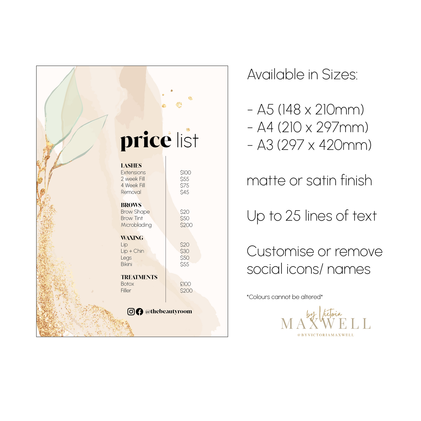 Earth Gold Price List Print - Giclee Print - V&C Designs Ltd