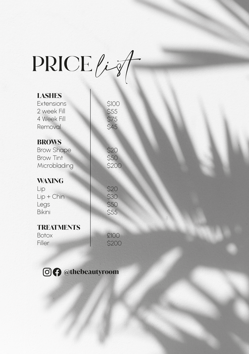 Shadow Palm Price List Print - Giclee