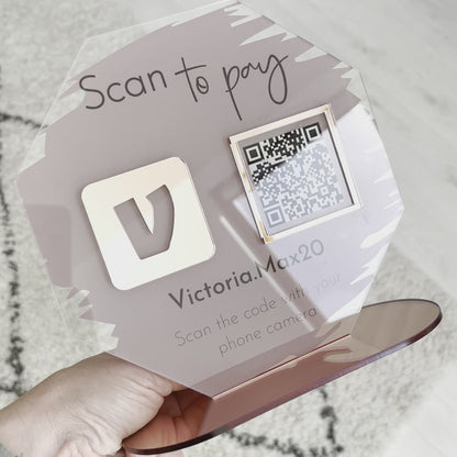 Icono de octágono con signo de pago comercial de código QR único